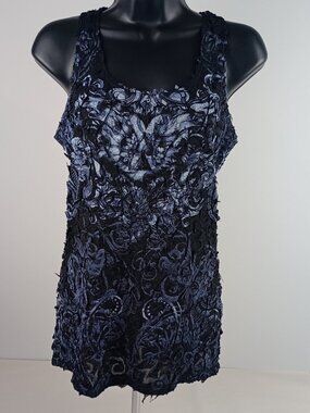 Angels & Diamonds Womens S Black Gray Silver Layered Ruffle Razorback Tank Top